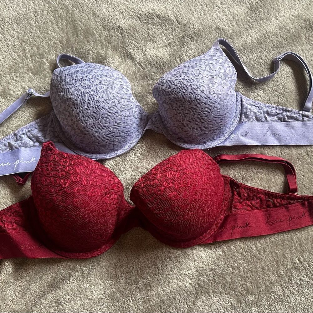 Victoria Secret Pink Set of Two Bras 34D Red and Blue
